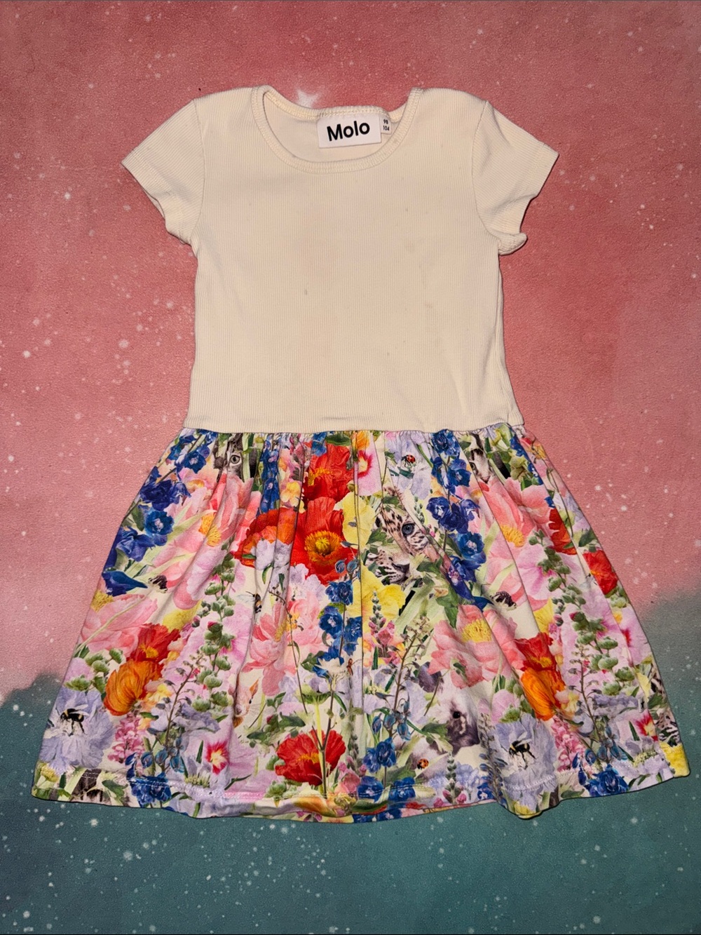 Molo White Floral Skirt Dress with Bright Multi Colors girls 3 4 98 104 organic
